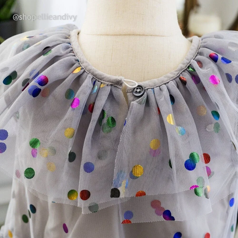 Cuteheads 2T Girl's Gray Tulle Confetti Polka Dot Party Dress - Picture 6 of 10